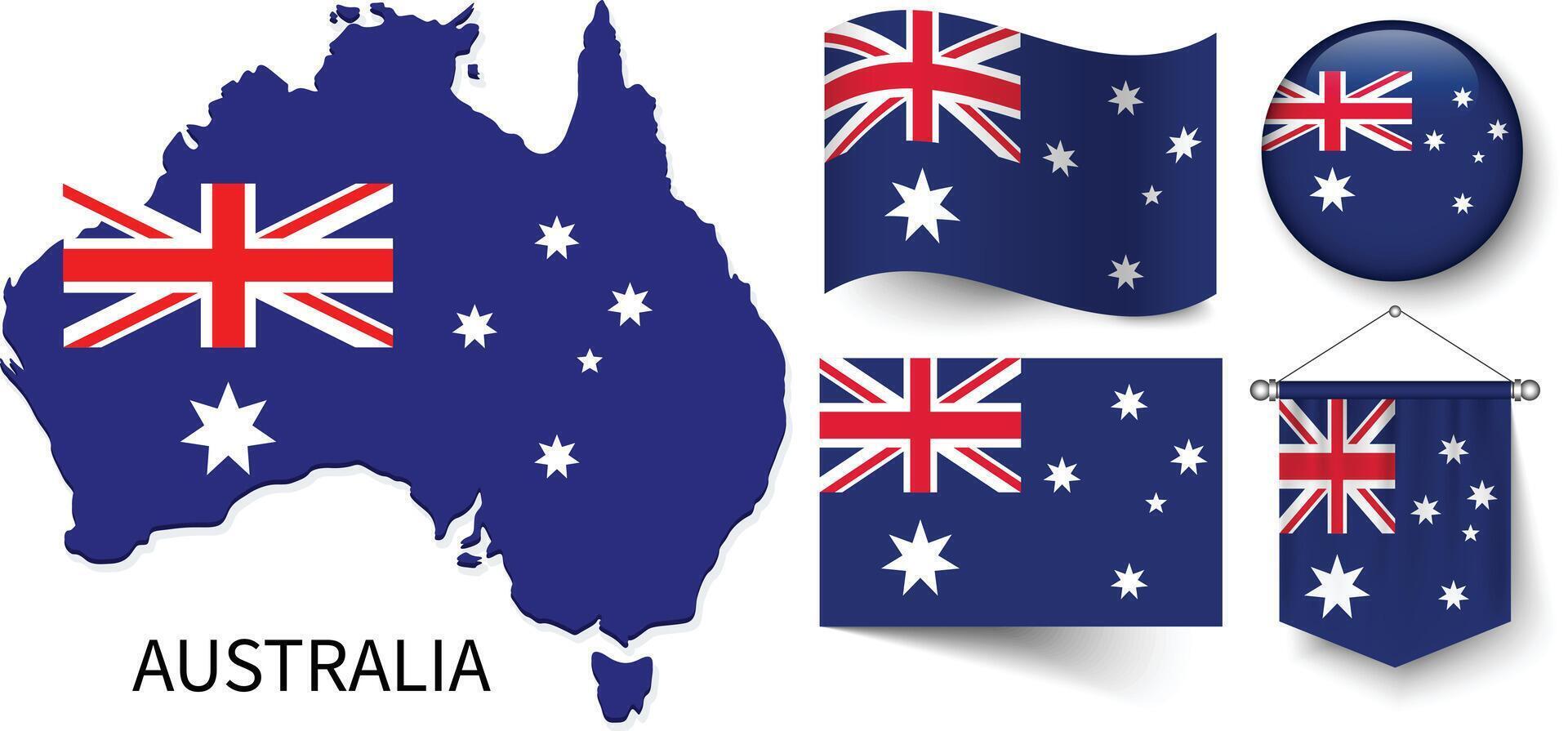 kaart van Australië en de divers vlaggen van Australië vector