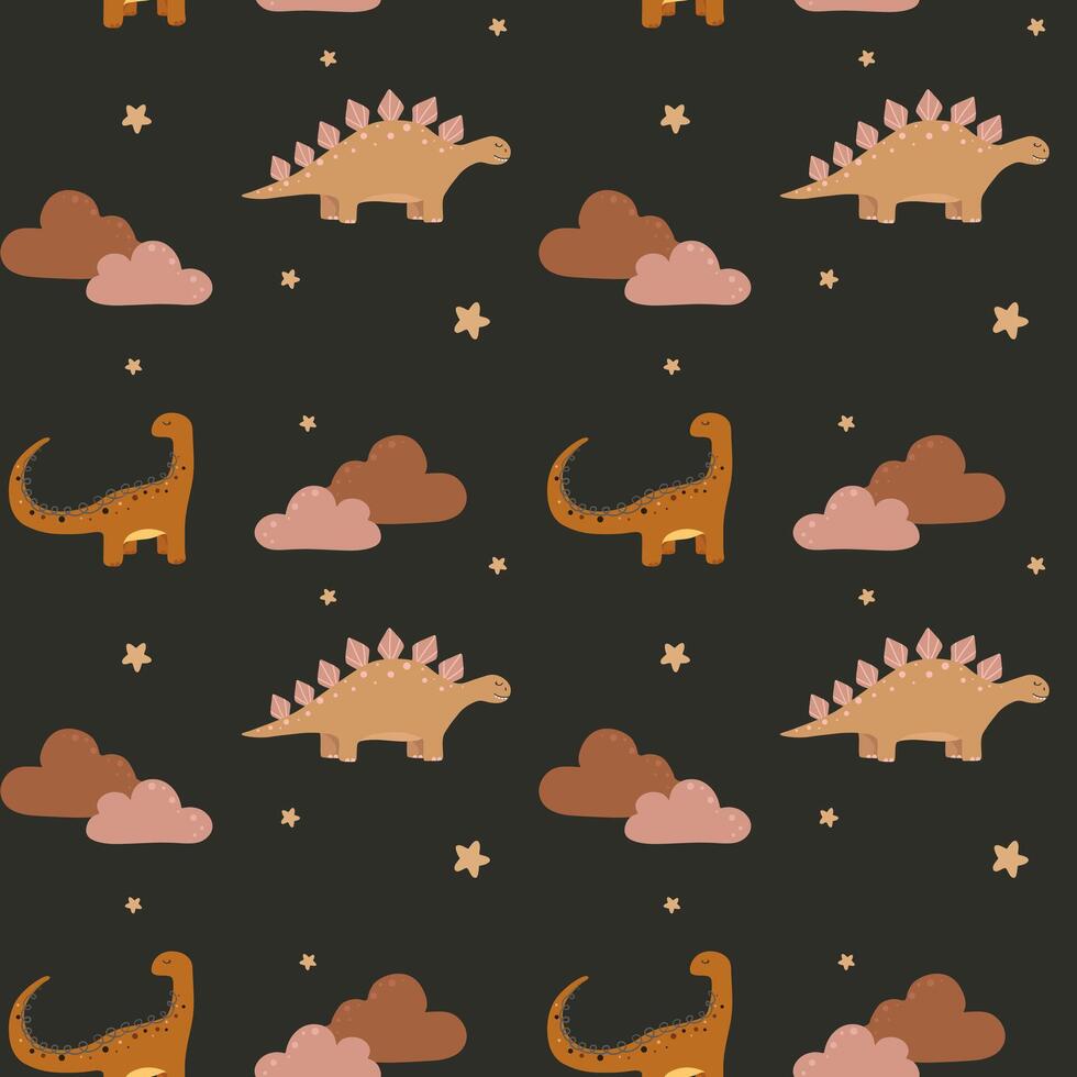 vector naadloos kinderachtig patroon met kleurrijk dinosaurussen. baby achtergrond voor kinderkamer, omhulsel papier, kleding stof, textiel. grappig weinig dinosaurus.