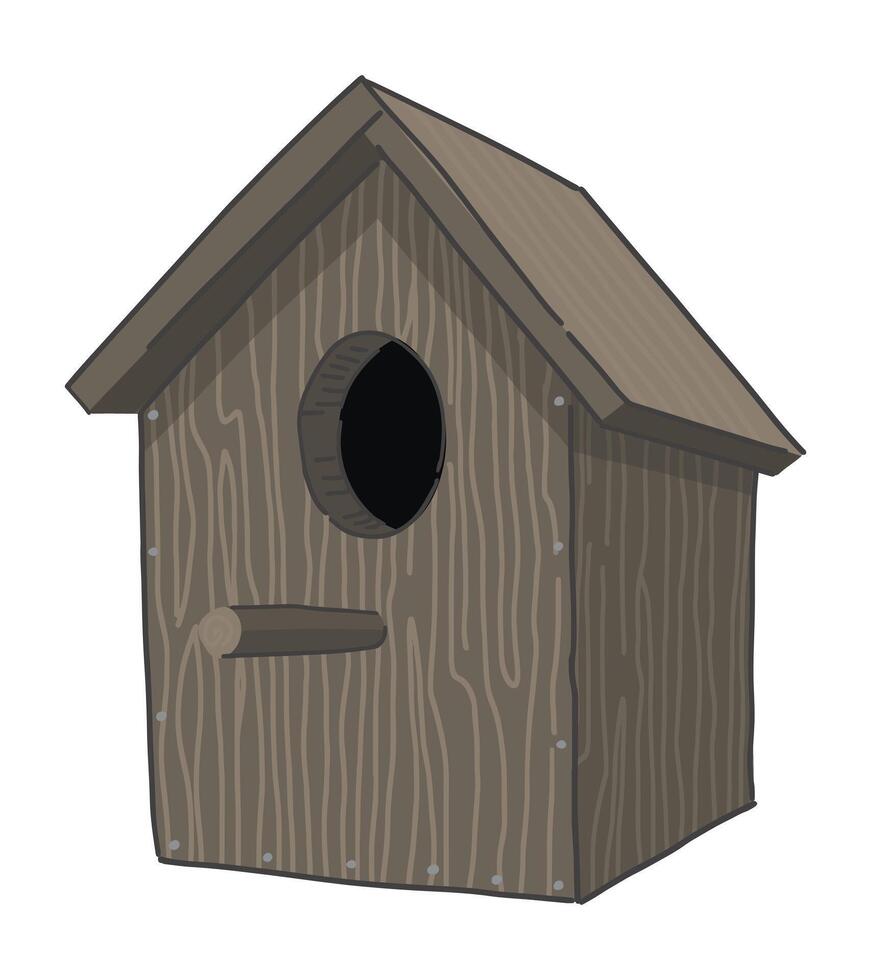 houten vogel huis clip art. voorjaar tijd tekening. vector illustratie in tekenfilm stijl geïsoleerd Aan wit.