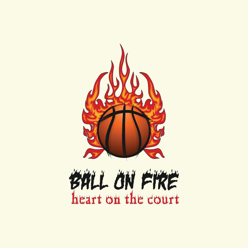 basketbal Aan brand en hart Aan de rechtbank vector illustratie