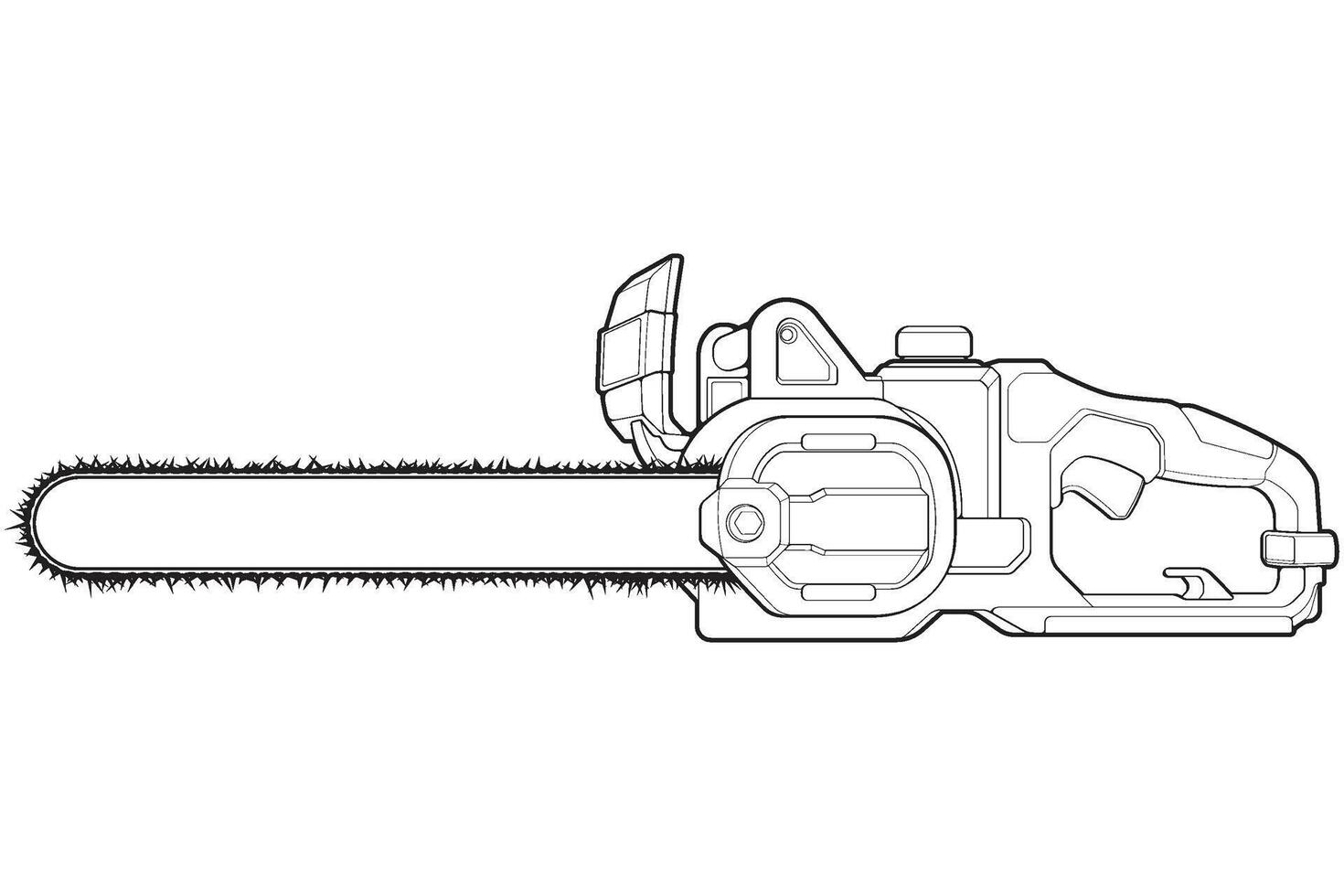 kettingzaag geïsoleerd illustratie, vector lijn kunst, kettingzaag vector, benzine keten zaag, modern kettingzaag, kettingzaag concept, lijn vector.