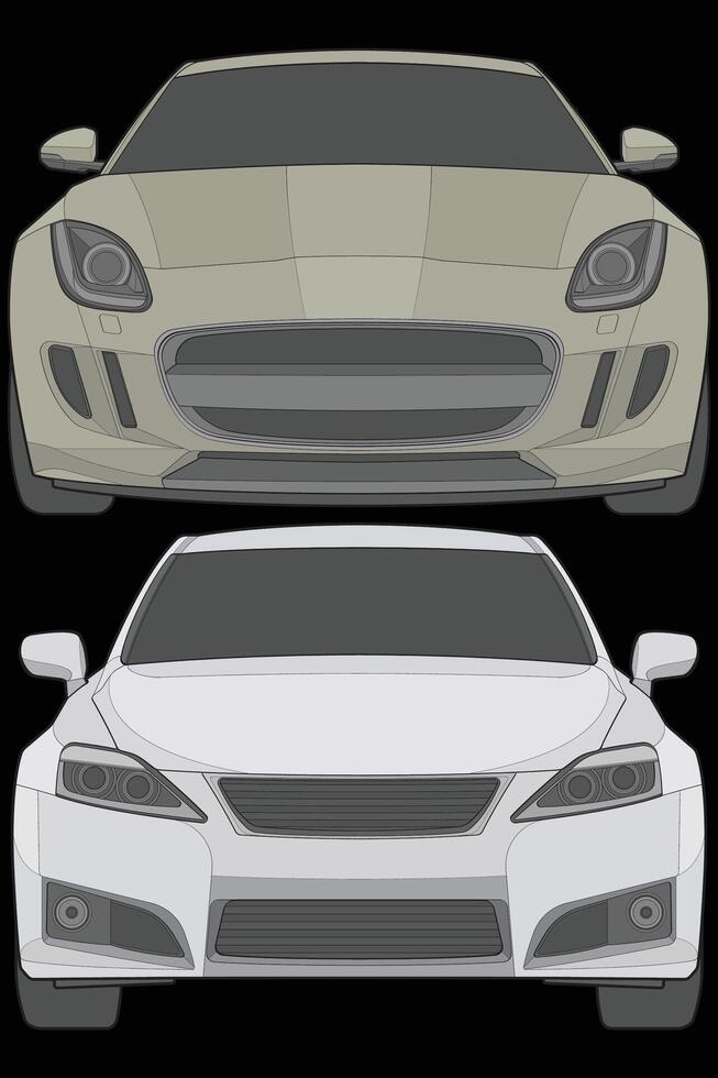 reeks van voorkant visie vector illustratie van geïsoleerd hoogtepunt kleur auto Aan zwart achtergrond, voertuig in een vlak tekenfilm stijl.