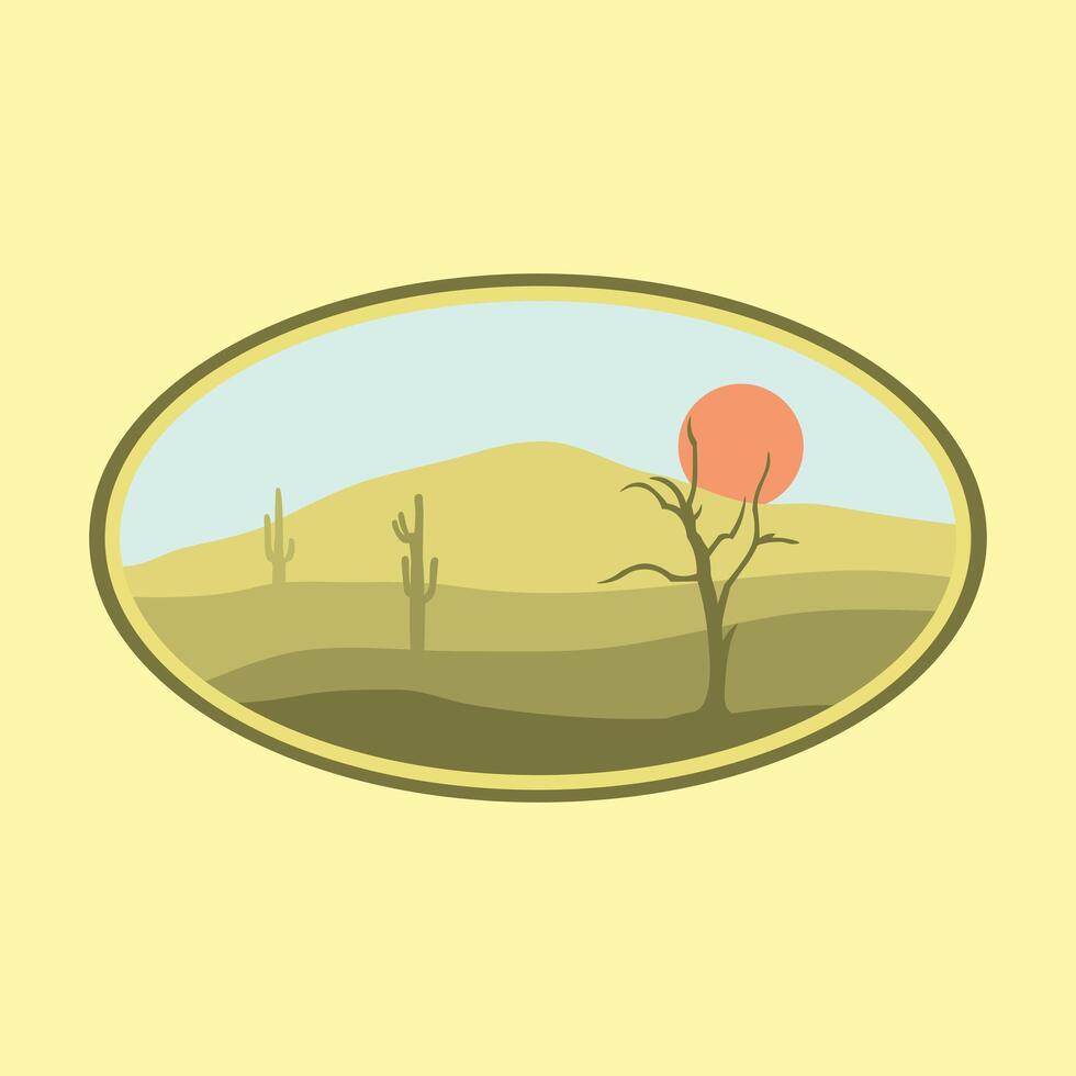 woestijn logo ontwerp, buitenshuis, landschap, cactus met zonsondergang vector