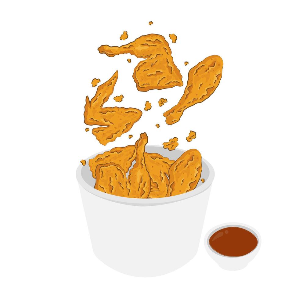 gebakken kip snel voedsel in een emmer vector illustratie logo