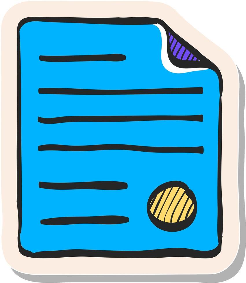 hand- getrokken contract document icoon in sticker stijl vector illustratie