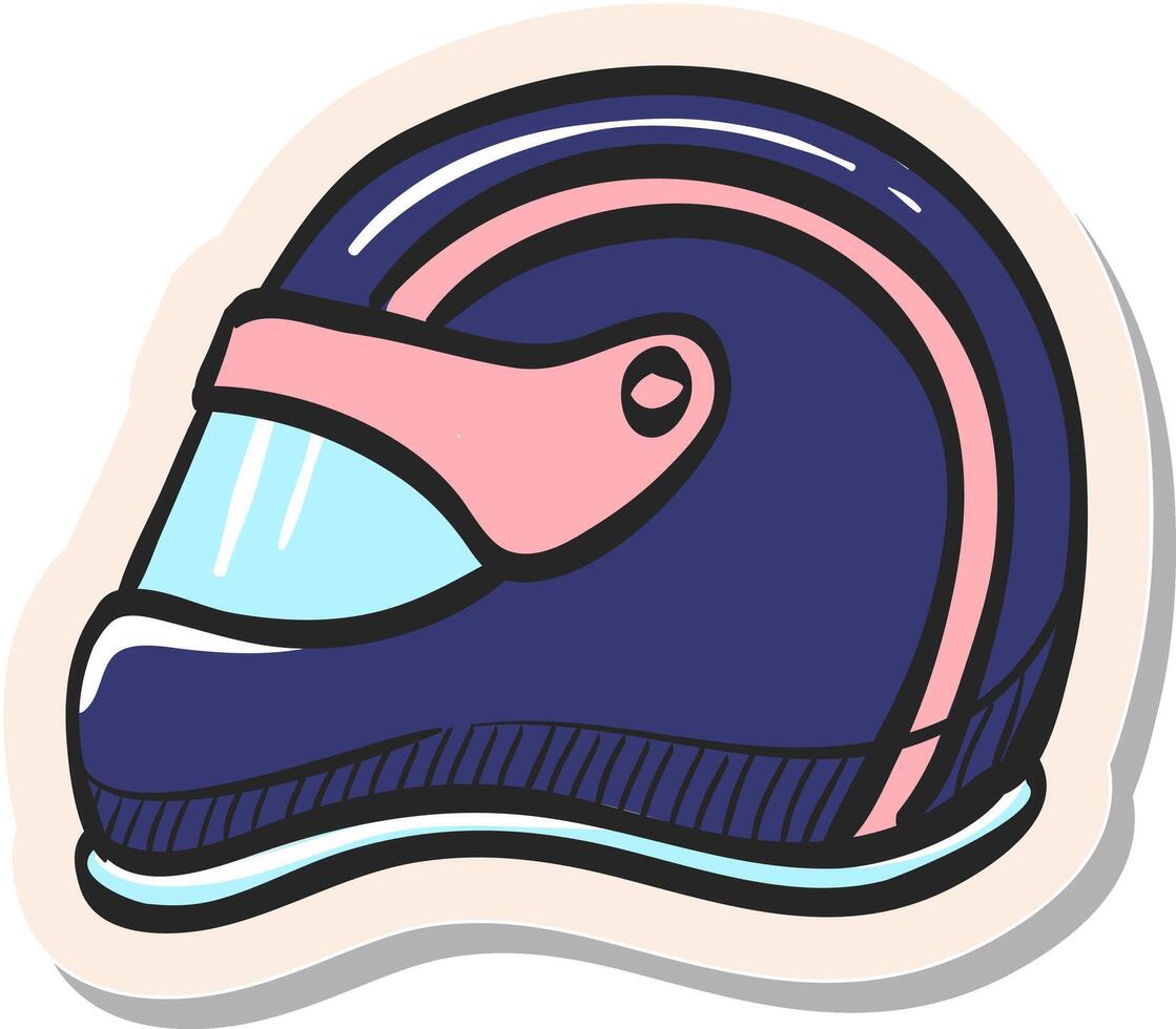 hand- getrokken motorfiets helm icoon in sticker stijl vector illustratie