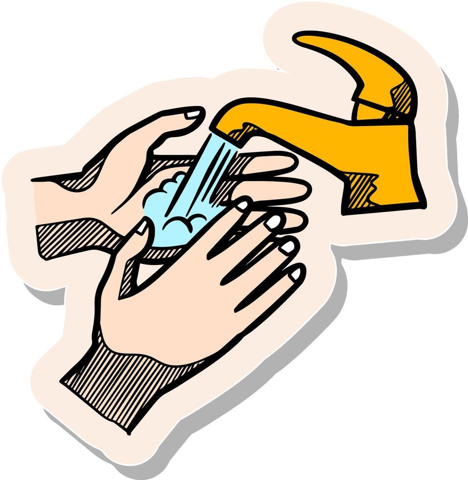 hand- getrokken hand- wassen in sticker stijl vector illustratie