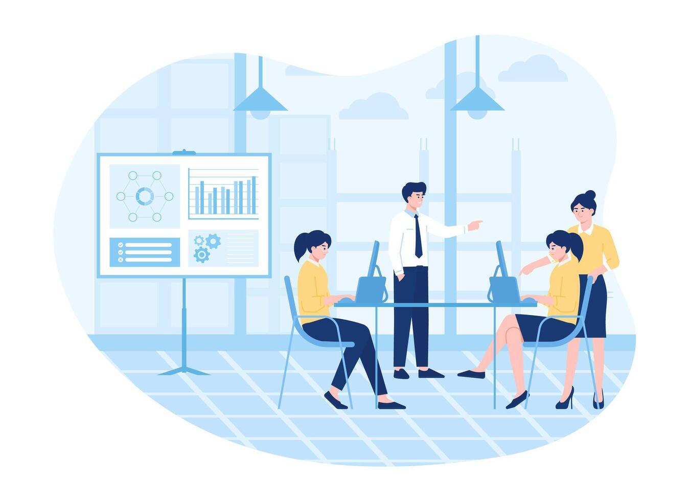 bedrijf mensen vergadering in kantoor concept vlak illustratie vector