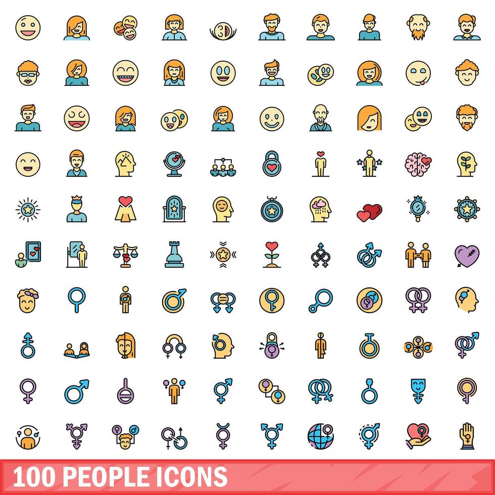 100 mensen pictogrammen set, kleur lijn stijl vector