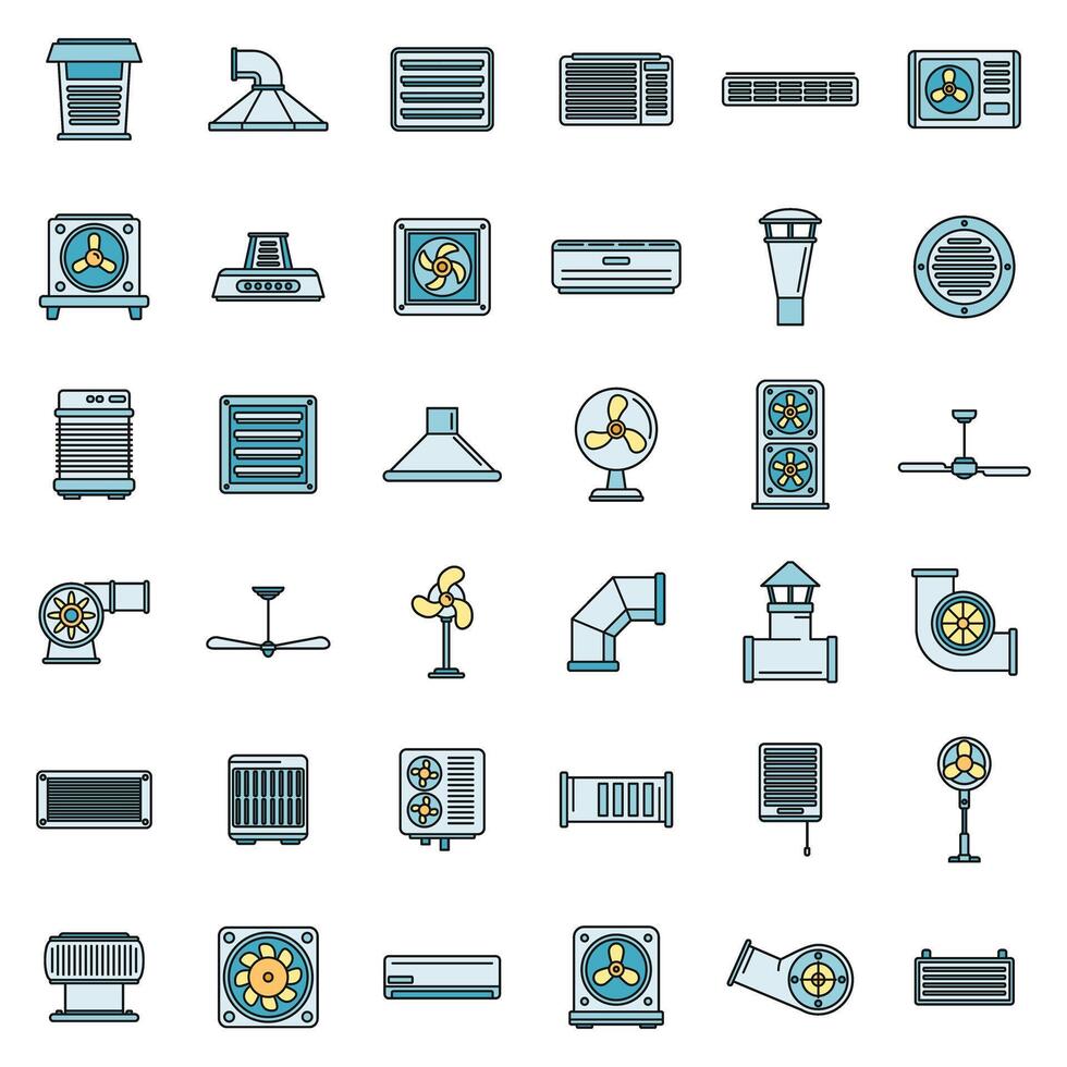 ventilatie lucht staat pictogrammen reeks vector kleur lijn