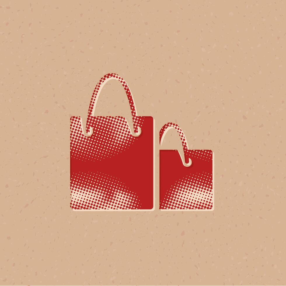 boodschappen doen Tassen halftone stijl icoon met grunge achtergrond vector illustratie