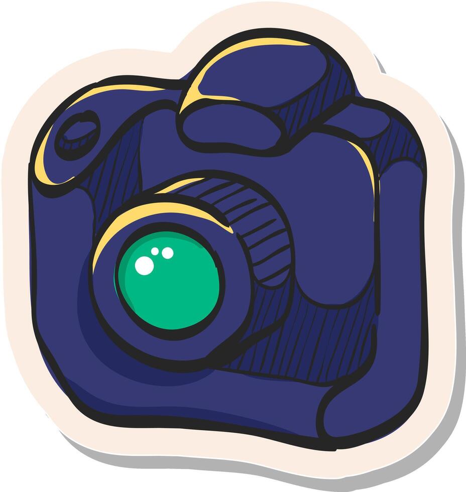 hand- getrokken camera icoon in sticker stijl vector illustratie