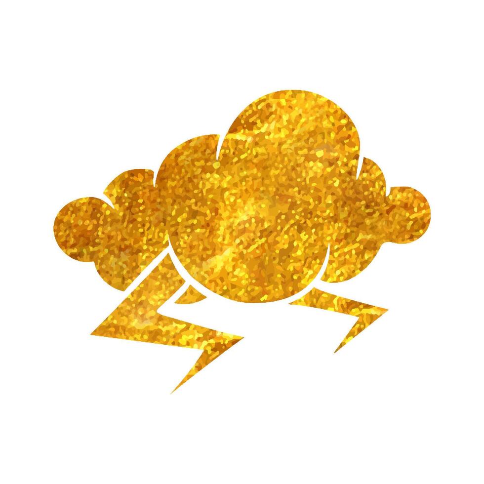 hand- getrokken weer bewolkt storm icoon in goud folie structuur vector illustratie