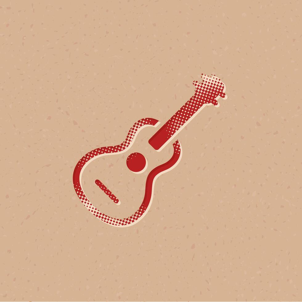 gitaar halftone stijl icoon met grunge achtergrond vector illustratie