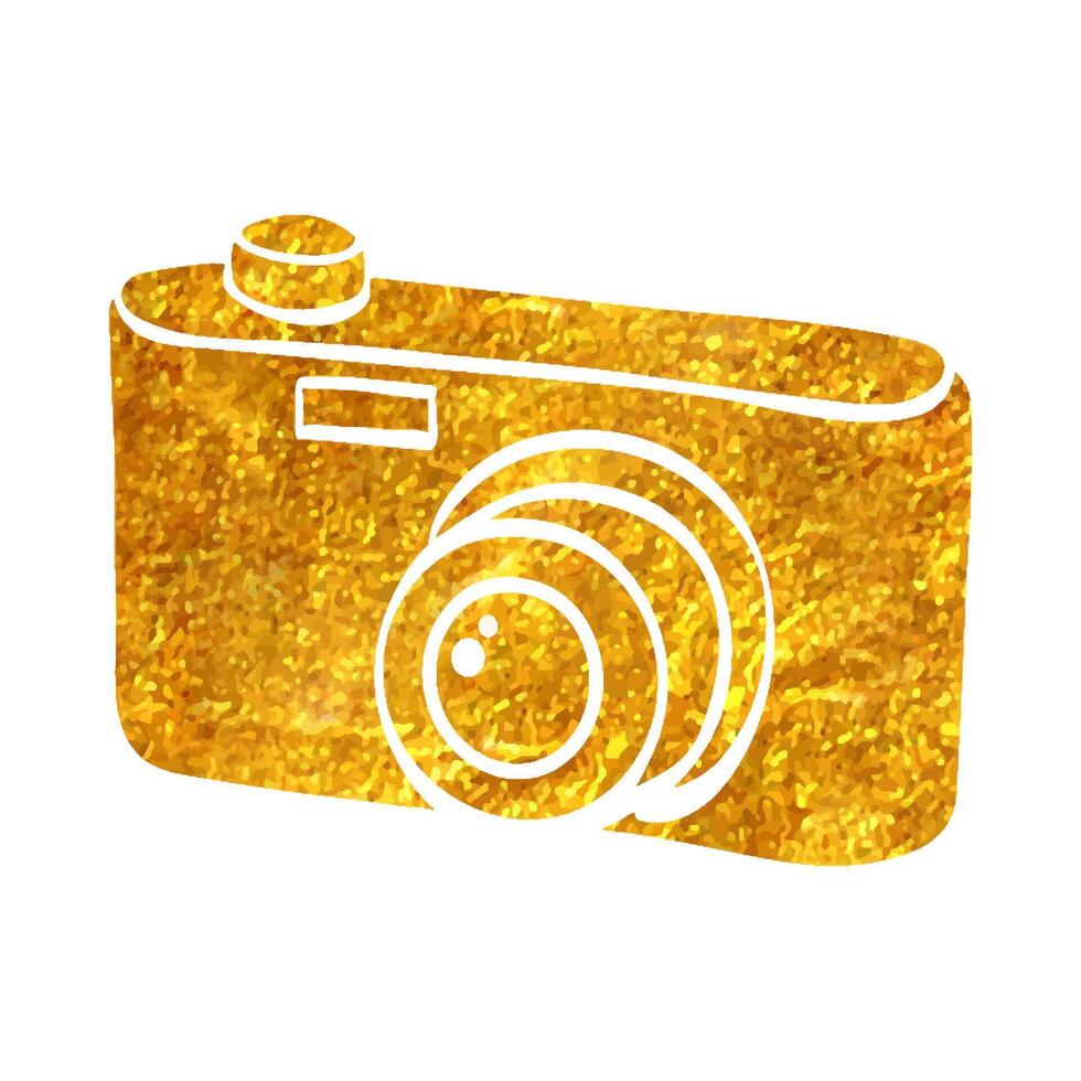 hand- getrokken camera icoon in goud folie structuur vector illustratie