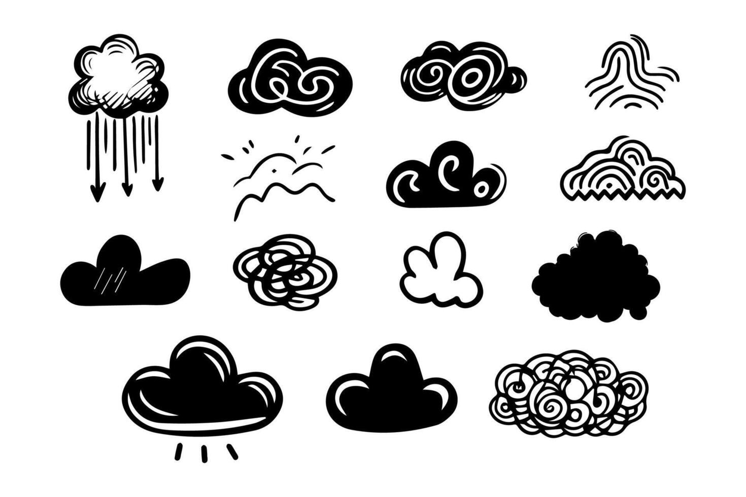 reeks van abstract kattebelletje doodles wolken vector