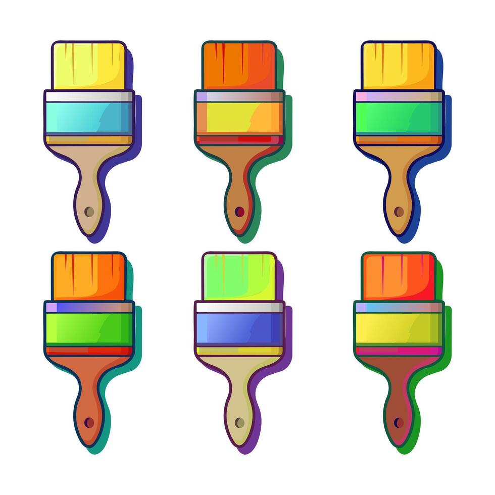 zes verf borstels met verschillend kleuren Aan hen vector