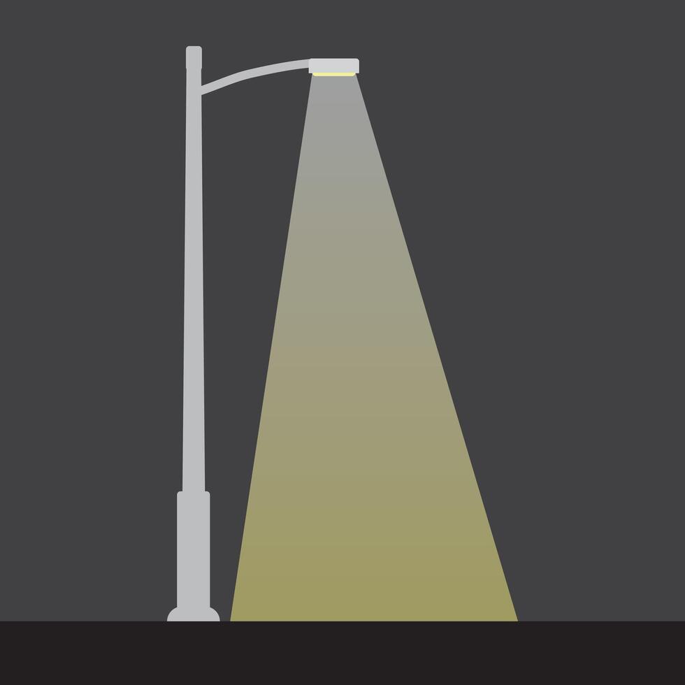 stad nacht straat licht met licht van straatlantaarn lamp. buitenshuis lamp post in vlak stijl. spotlight vector illustratie