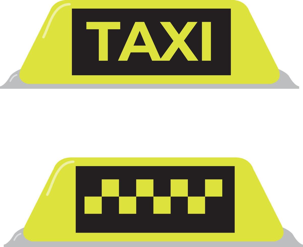 taxi, geruit taxi, auto, vervoer reeks voor taxi met emblemen in geel kleur vector vlak icoon geïsoleerd Aan wit