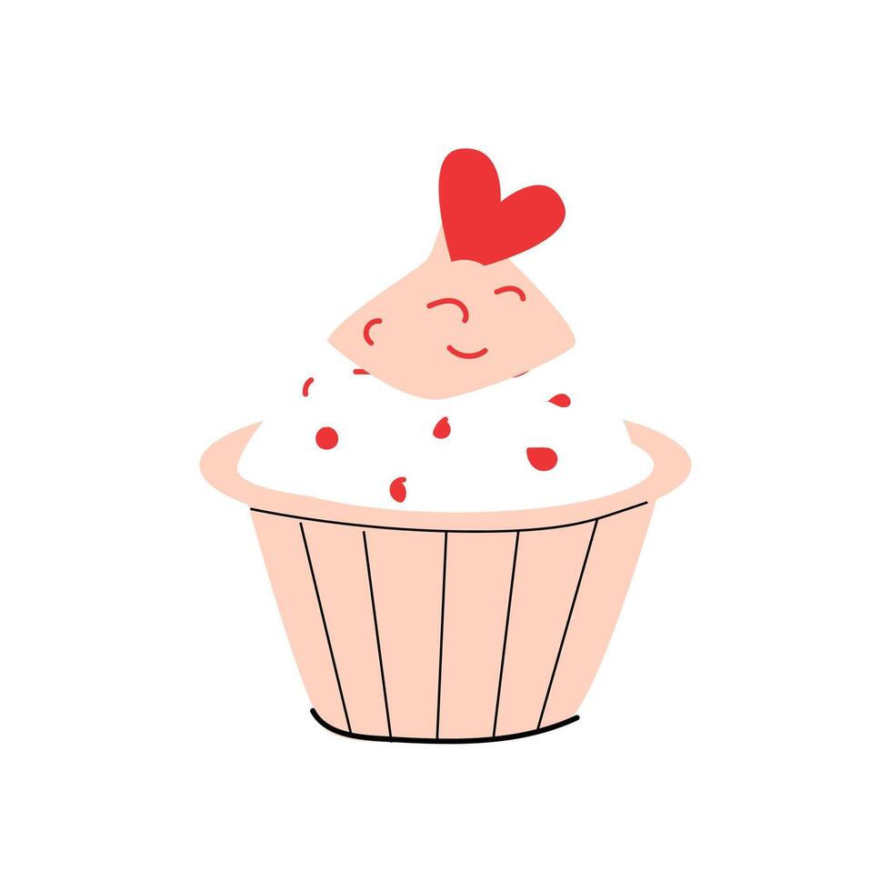 wit koekje met roze room en rood hart. vector illustratie kan gebruikt voor groet kaart, viering banier, label, bruiloft kaart.