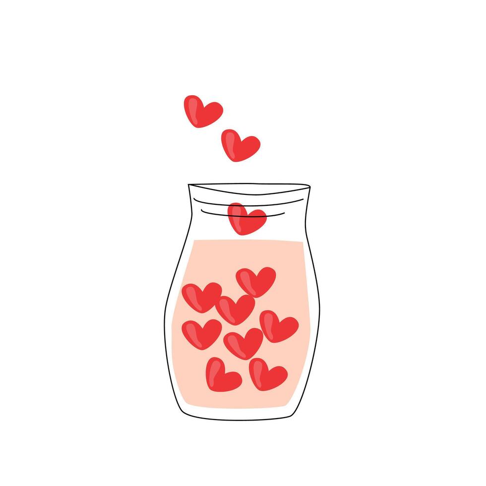 romantisch pot in roze kleur. vector illustratie geïsoleerd. glas met hart - romantisch elementen voor valentijnsdag kaart.