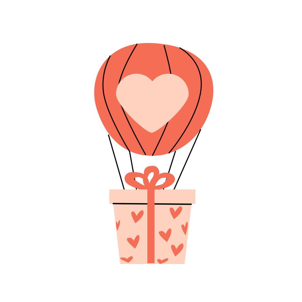 rood aero ballon met geschenk - hart liefde patroon. vector illustratie kan gebruikt voor liefde dag achtergrond, inpakken, groet kaart, decoratie banier, textiel.