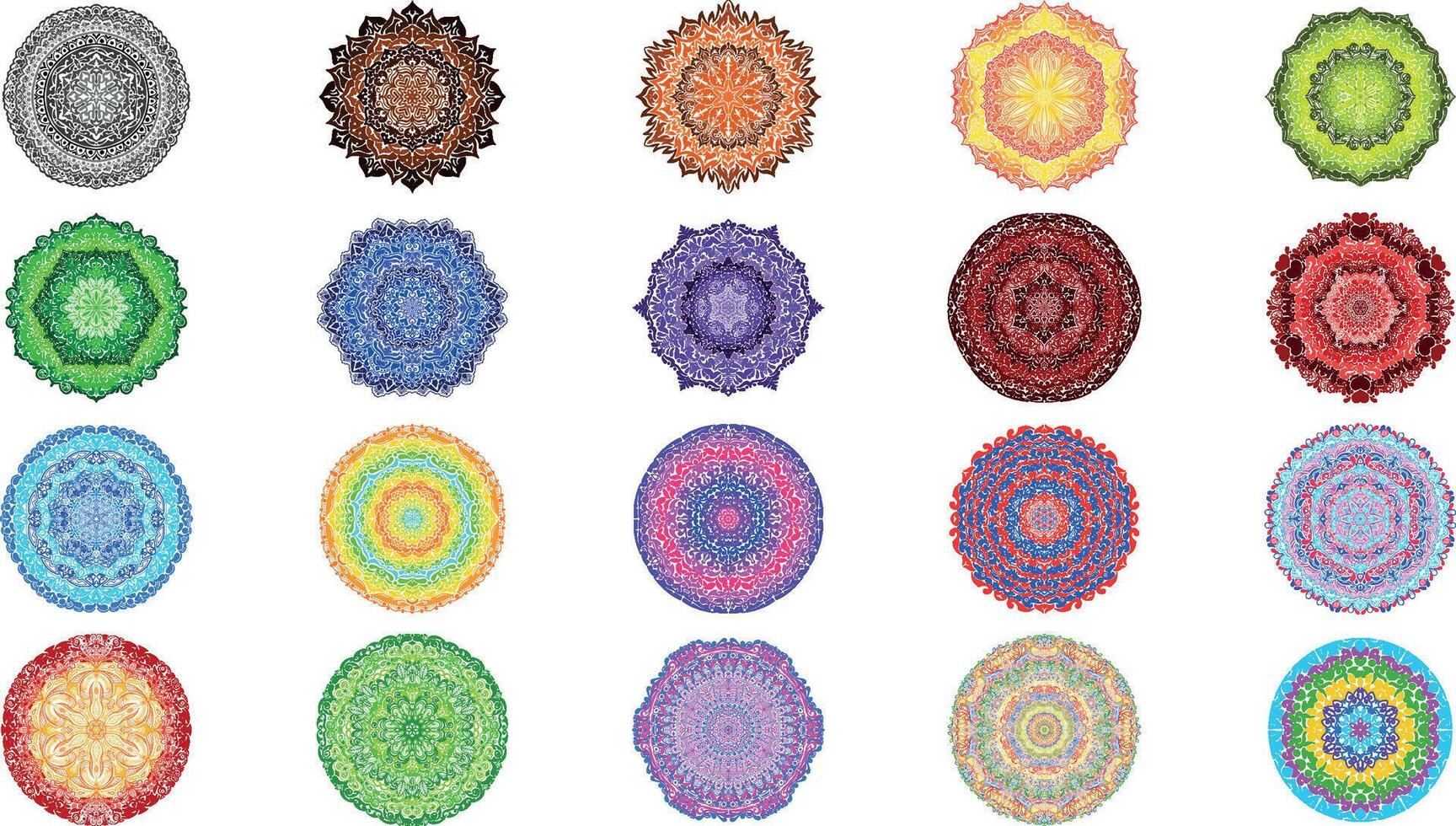 reeks van 20 kleurrijk mandala ornament vector