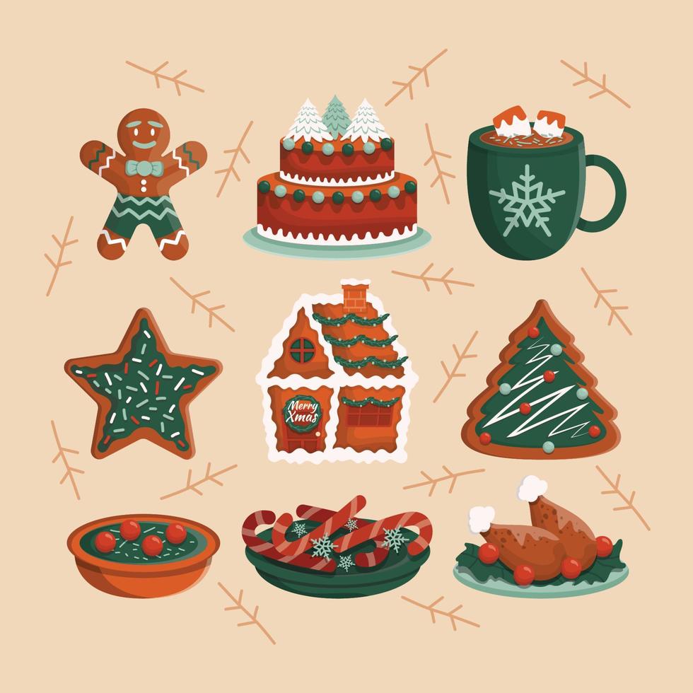 kerst eten pictogram sjabloon set vector