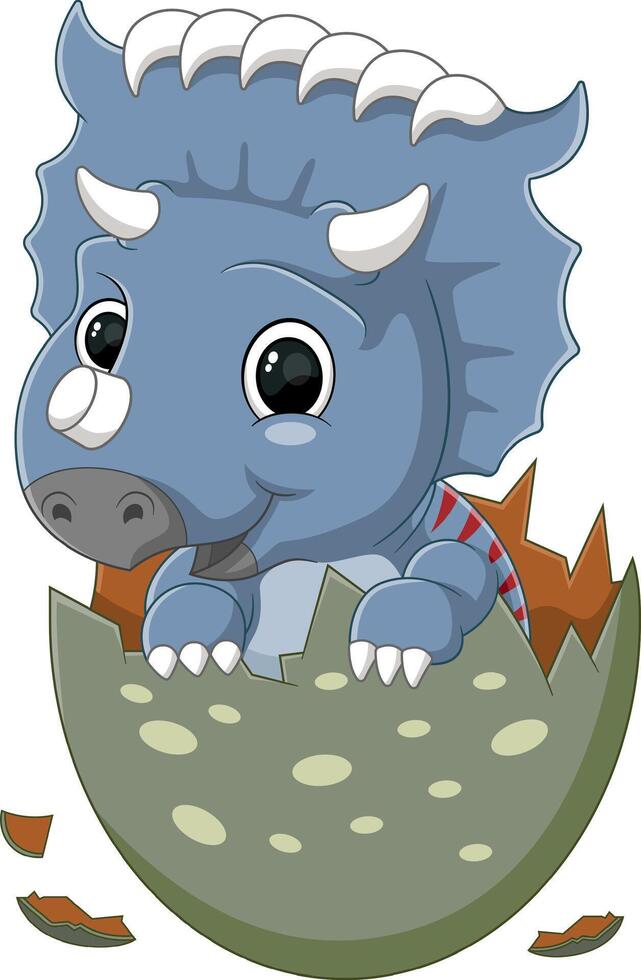 tekenfilm baby kosmoceratops dinosaurus uitkomen van ei vector