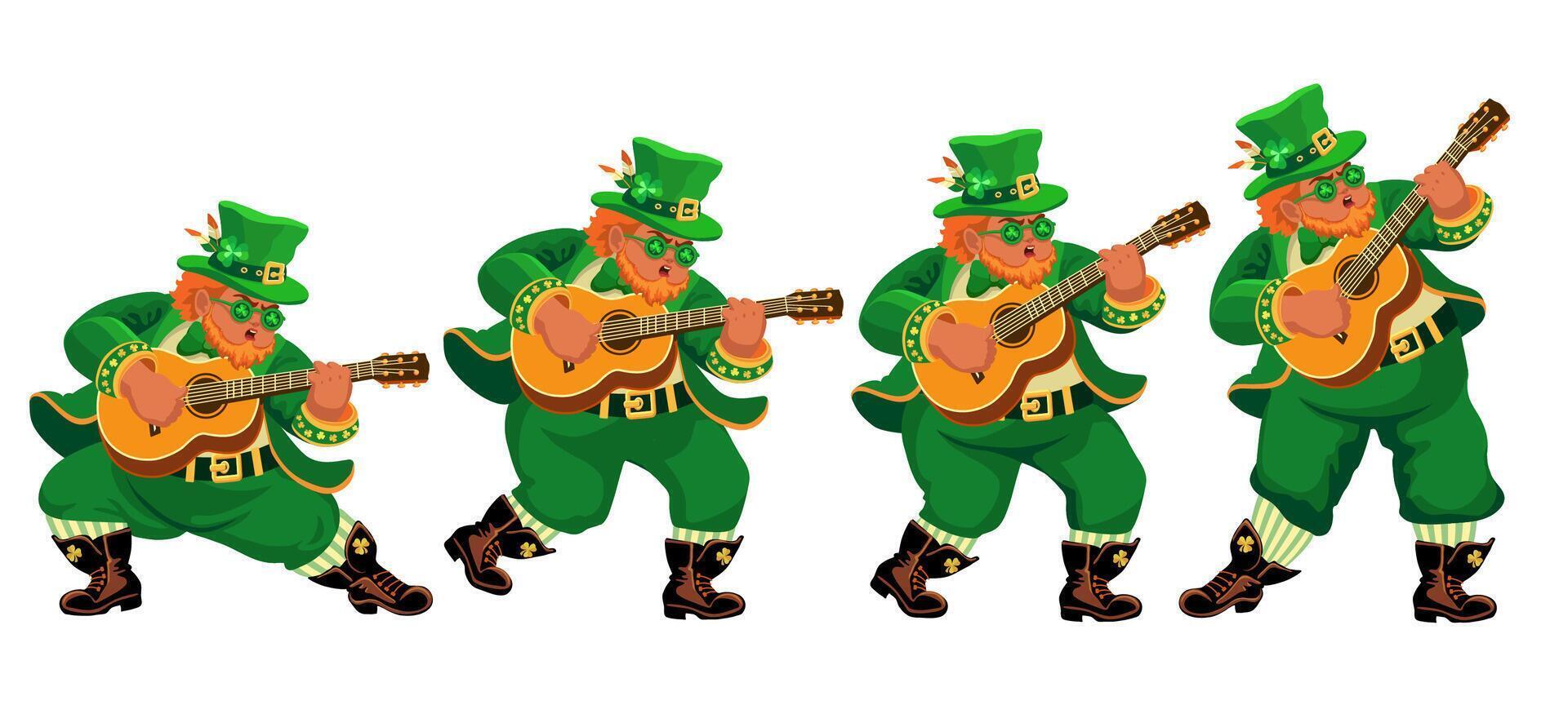 vier grappig muzikanten in elf van Ierse folklore kostuums. st. patricks dag. vector. vector