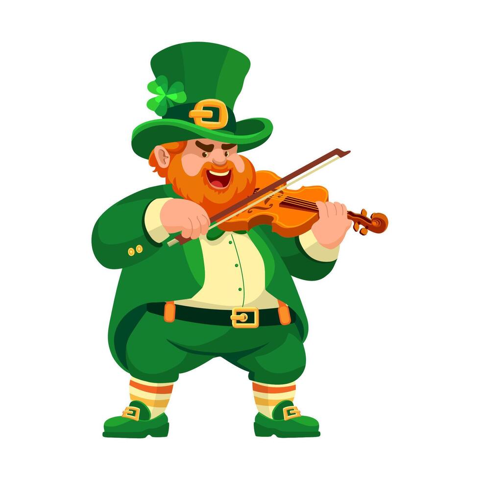 elf van Ierse folklore met een viool. grappig musicus. tekenfilm karakter. vector. vector