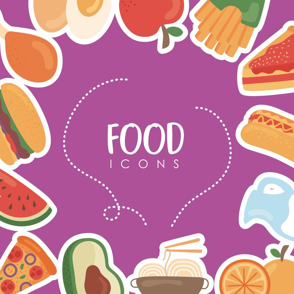 voedsel voedzaam pictogrammen frame vector