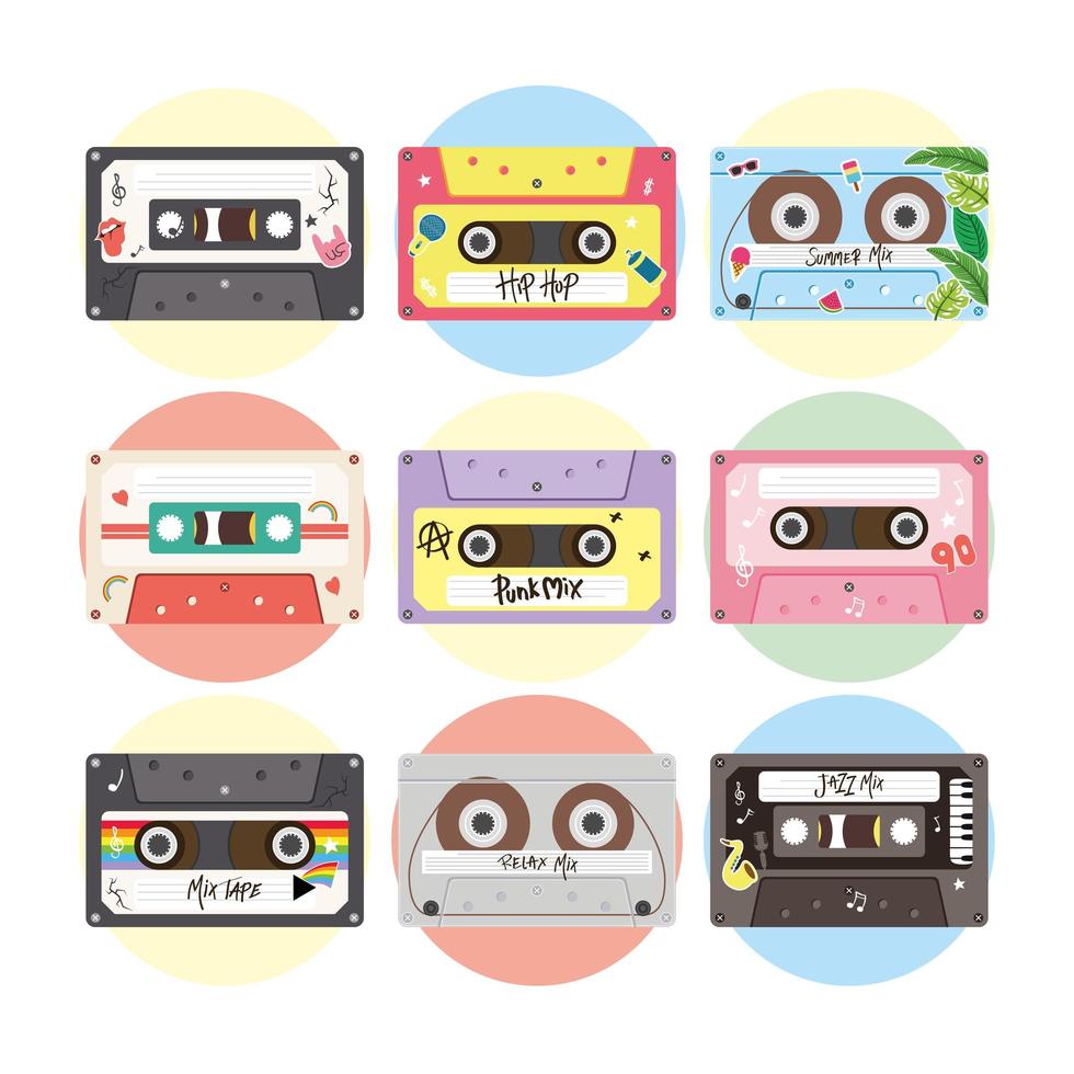 retro cassettes icon set vector design