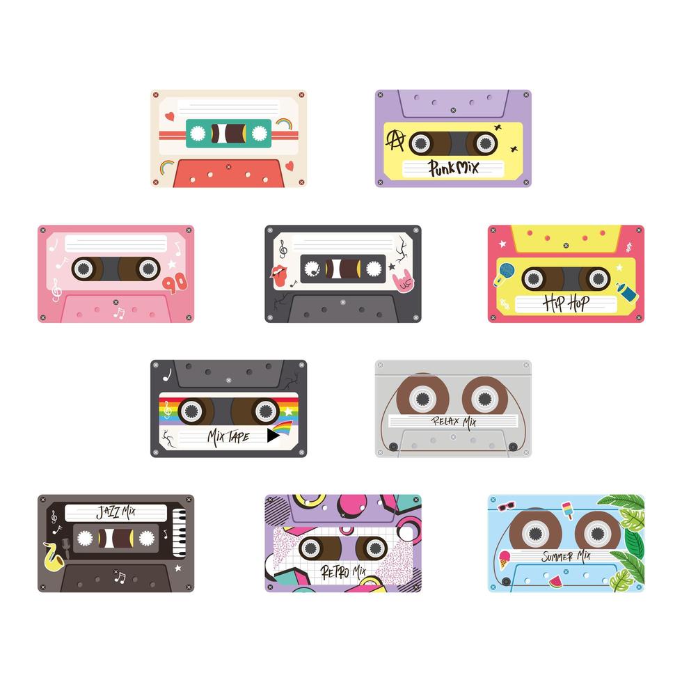 retro cassettes pictogram groep vector ontwerp