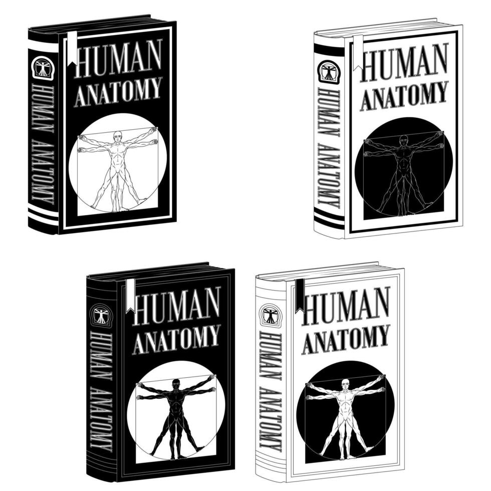 vector ontwerp menselijk anatomie college boek, boek met vitruvian Mens Aan de Hoes