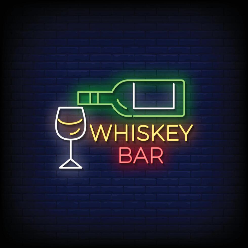 neon teken whisky bar met steen muur achtergrond vector