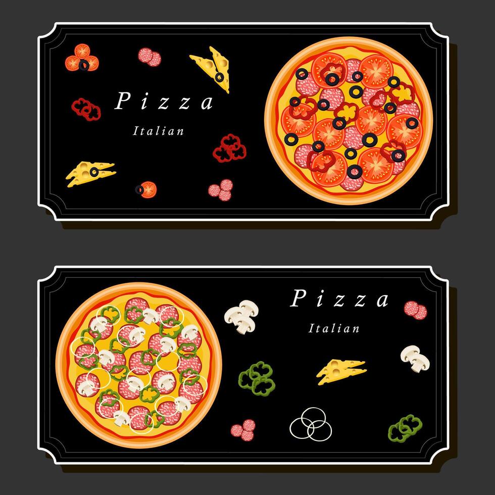 illustratie Aan thema groot heet smakelijk pizza naar pizzeria menu vector