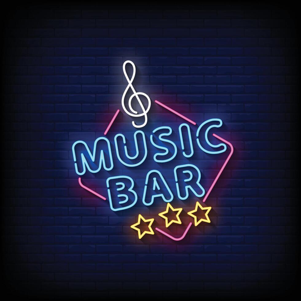 neon teken muziek- bar met steen muur achtergrond vector