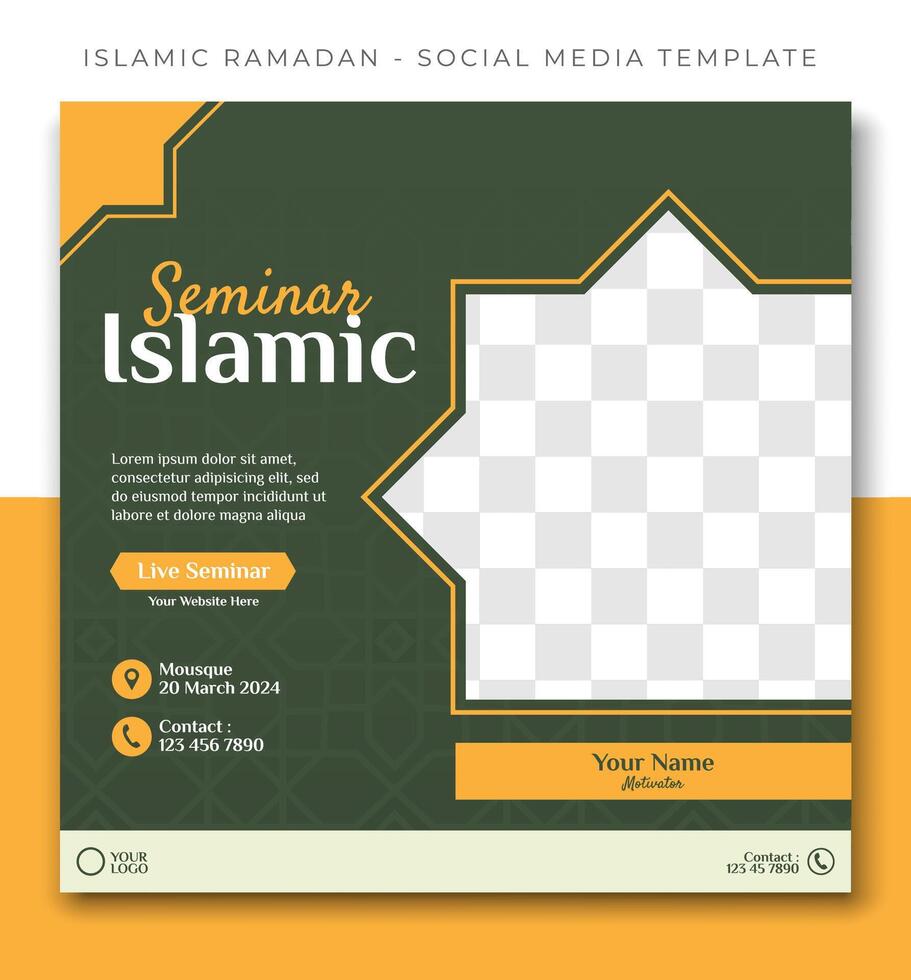 webinar congres Islamitisch uitverkoop, goud groen sociaal media post sjabloon ontwerp, evenement Promotie vector banier