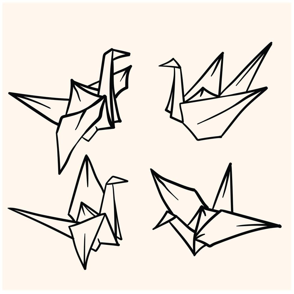 tekening van origami papier vogels, illustratie stijl tekening en lijn kunst vector