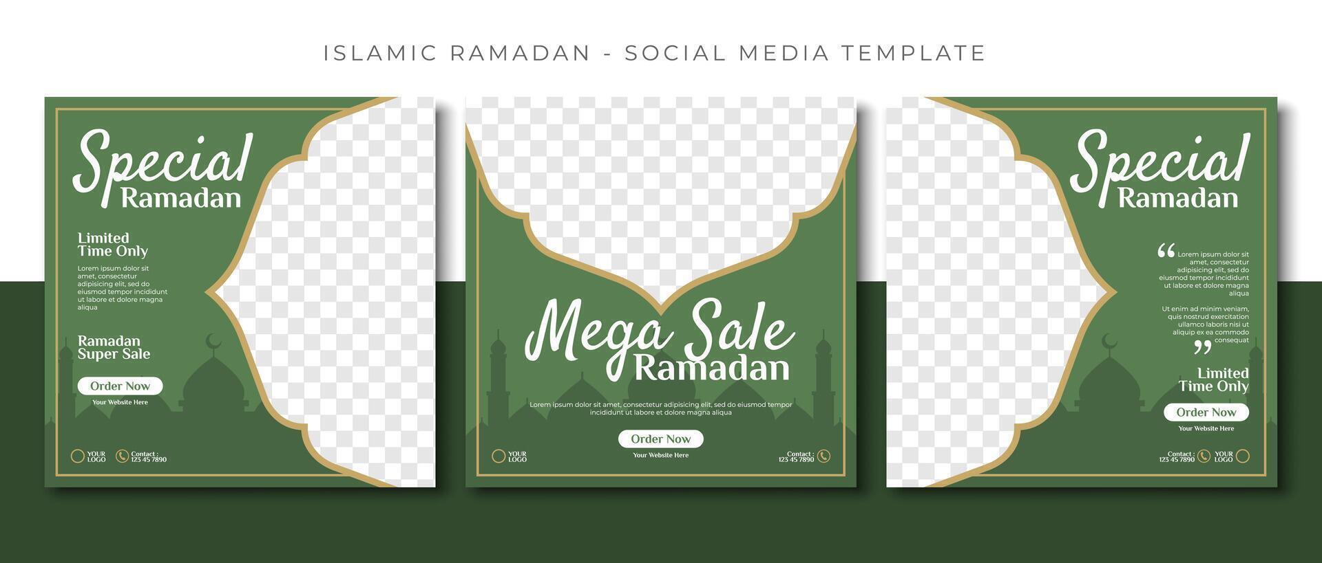 Ramadan Islamitisch uitverkoop, groen sociaal media post sjabloon ontwerp, evenement Promotie vector banier