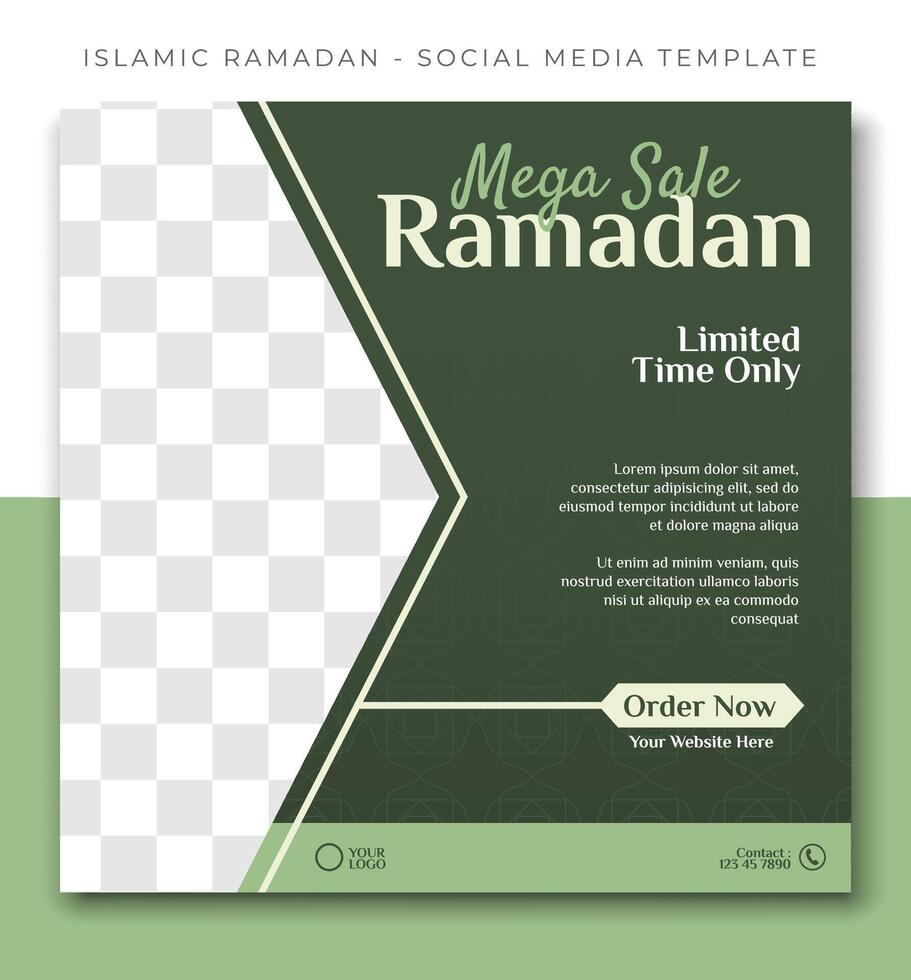 Ramadan Islamitisch uitverkoop, groen sociaal media post sjabloon ontwerp, evenement Promotie vector banier