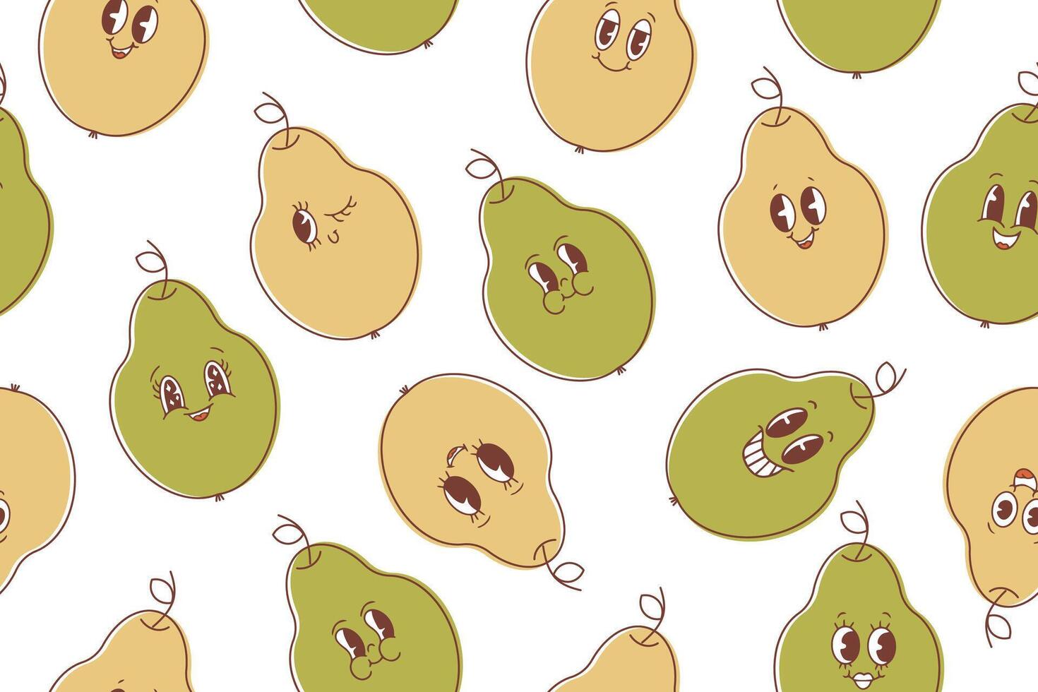 naadloos patroon van peren in kawaii stijl met ogen. gelukkig schattig tekenfilm Peer emoticon set. vector illustratie van gezond vegetarisch voedsel. vector