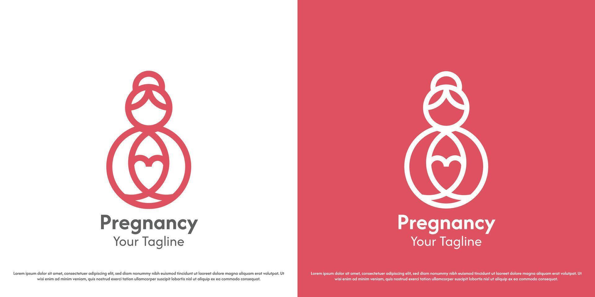 zwanger moeder logo ontwerp illustratie. silhouetten van de moeder en de baarmoeder van de foetus, de liefde van de vrouw kind familie. minimaal meetkundig warm vrouwelijk genegenheid moederschap geboorte icoon. vector