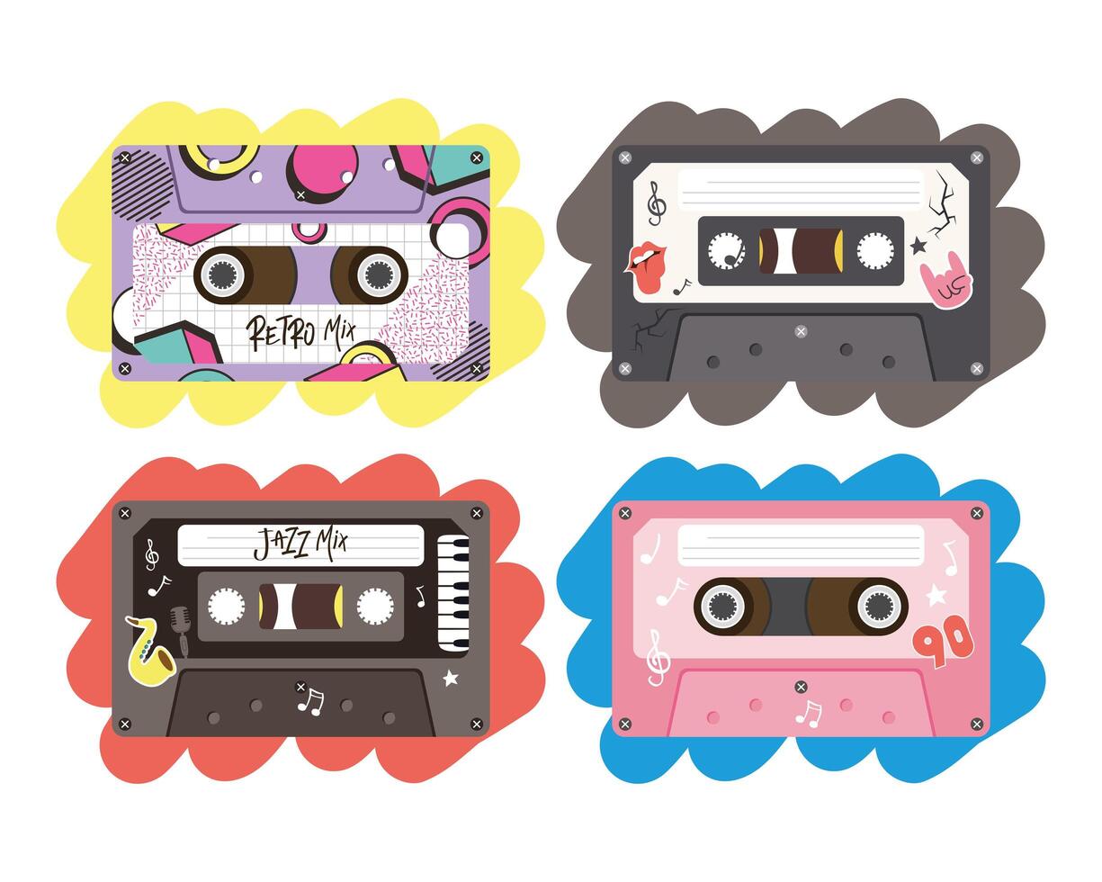 retro cassettes icoon collectie vector design