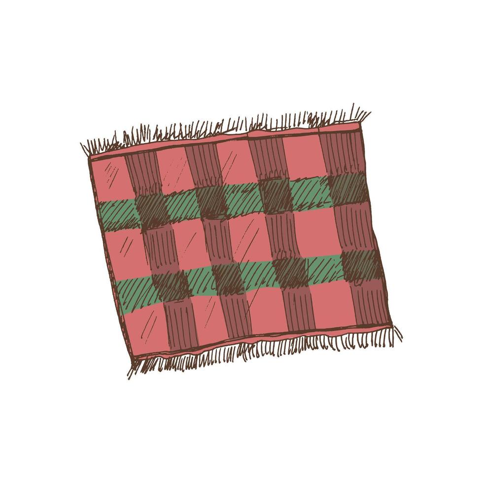 hand getekend gekleurde vector schetsen van een textiel servet, tafelkleed, plaid. tekening wijnoogst illustratie. gegraveerde afbeelding.