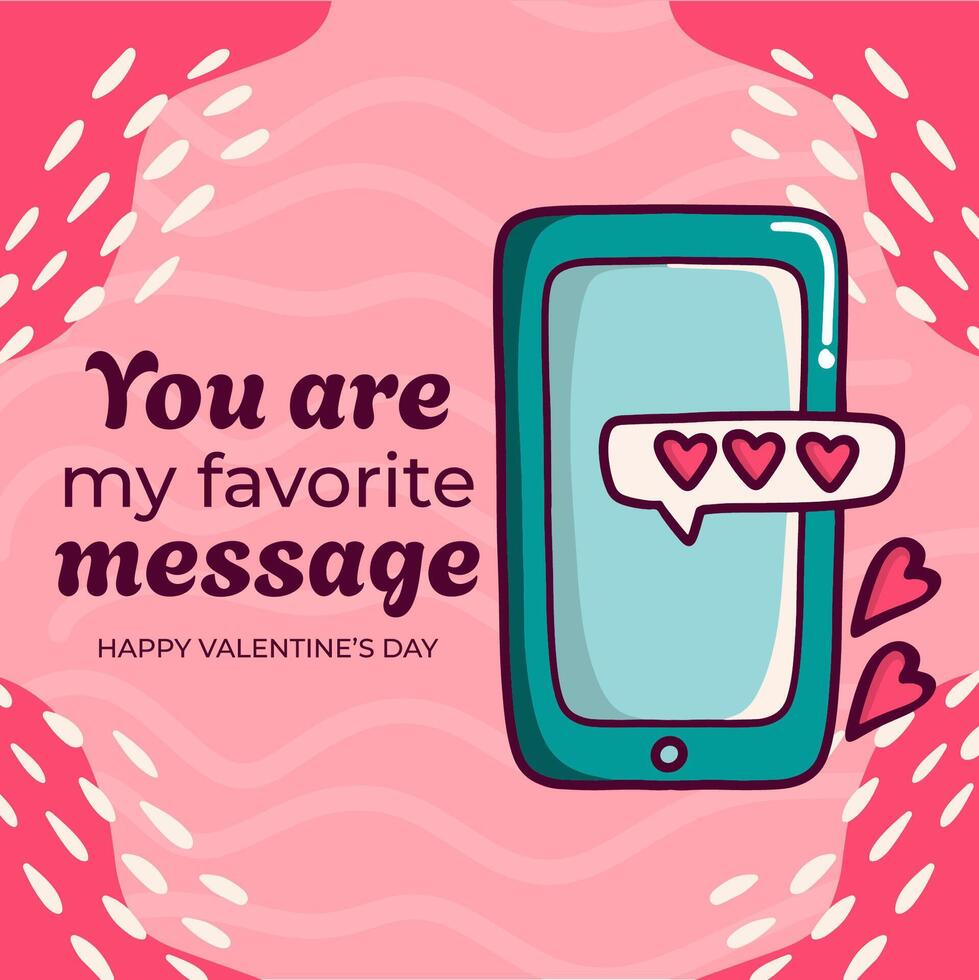 hand getekend Valentijnsdag dag schattig smartphone illustratie vector