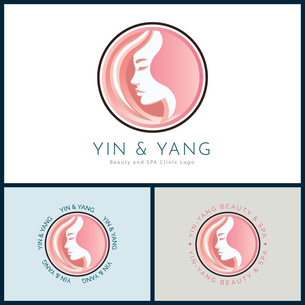 yin en yang vrouw gezicht schoonheid esthetiek luxe salon spa logo sjabloon ontwerp voor merk of bedrijf vector