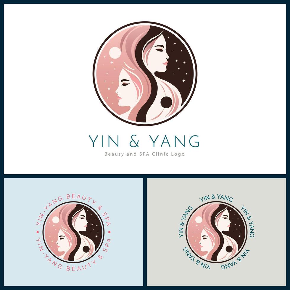 yin en yang vrouw gezicht schoonheid esthetiek luxe salon spa logo sjabloon ontwerp voor merk of bedrijf vector