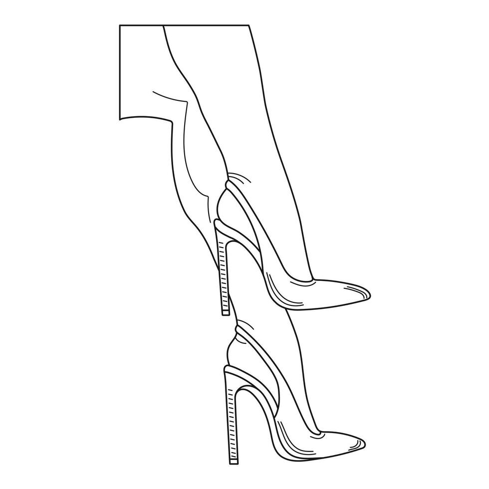 tekening schetsen schets silhouet van vrouw poten in een houding. schoenen stiletto's, hoog hakken vector